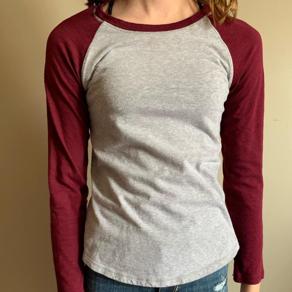 Girls maroon and grey long sleeve